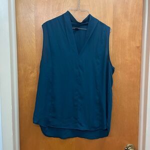 Ann Taylor sheer emerald green Teal V-Neck sleeveless Blouse